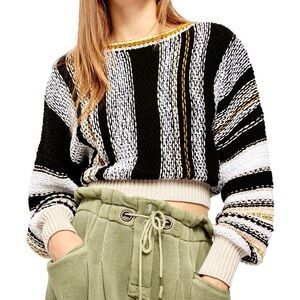 Free People Show Me Love stripe pull over sweater